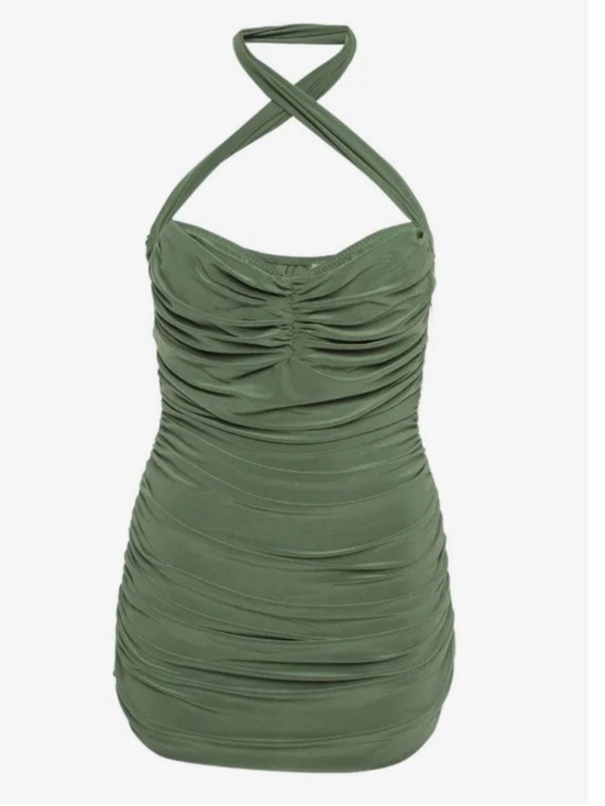 Norma Kamali Other - NWT Norma Kamali Olive Green Ruched Halter One-Piece Swimsuit